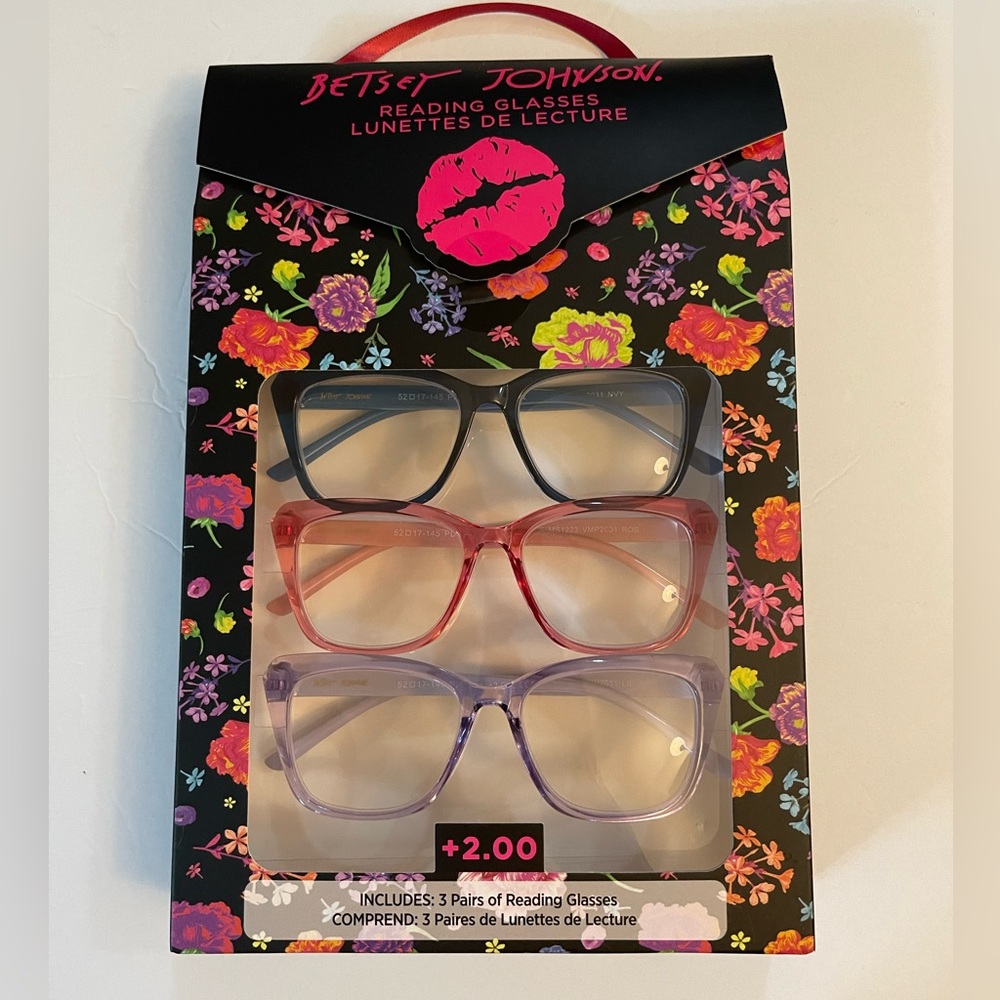 Betsey Johnson Designer 3 Pairs Of Fashion Reading Glasses +2.00 New - Picture 6 of 14